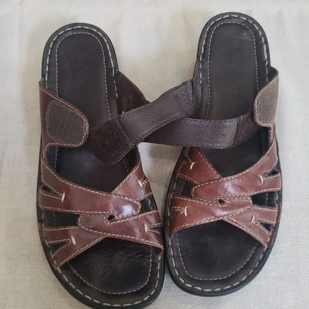 Josef Seibel Brown Leather Sandals Classic Design Block Heel Travel European